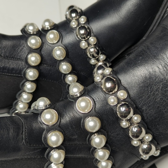 Zara Black chelsea pearl Studded Combat Boots w/ Chunky Sole woman size 6 EU 36 - Picture 12 of 16